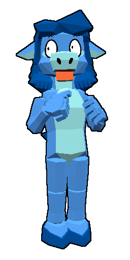 A low-poly model of Cornflower, with a scared face.